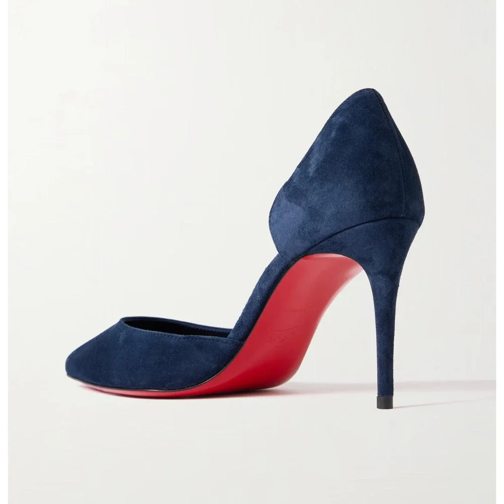 Christian Louboutin Iriza 85 Last Night Navy Blue Suede D'orsay Heel Pump 39.5
